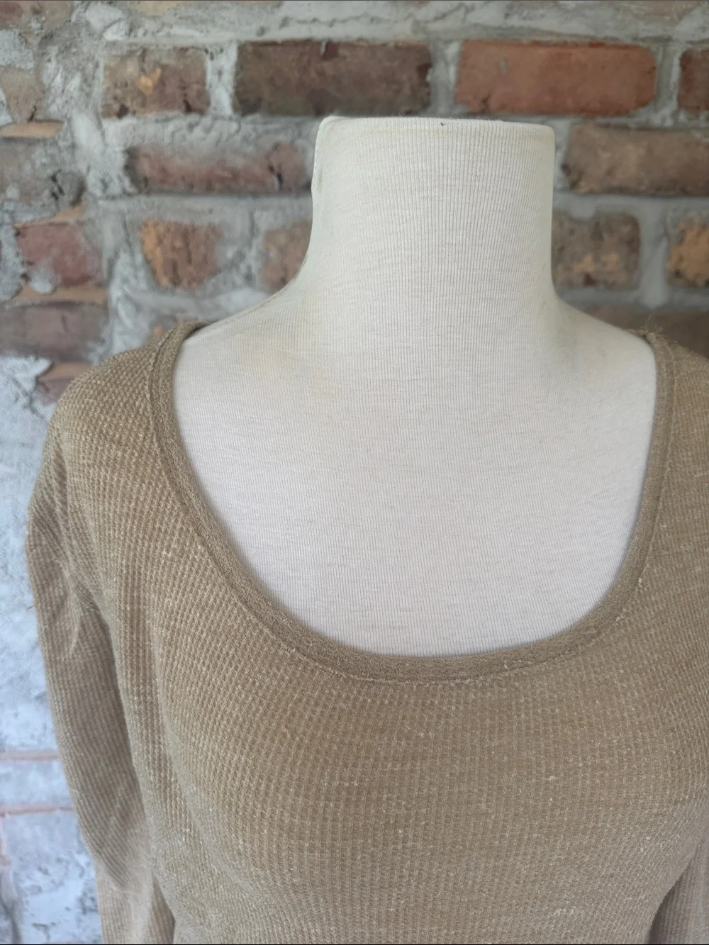 Free People Scoop Neck Knit Waffle in Camel